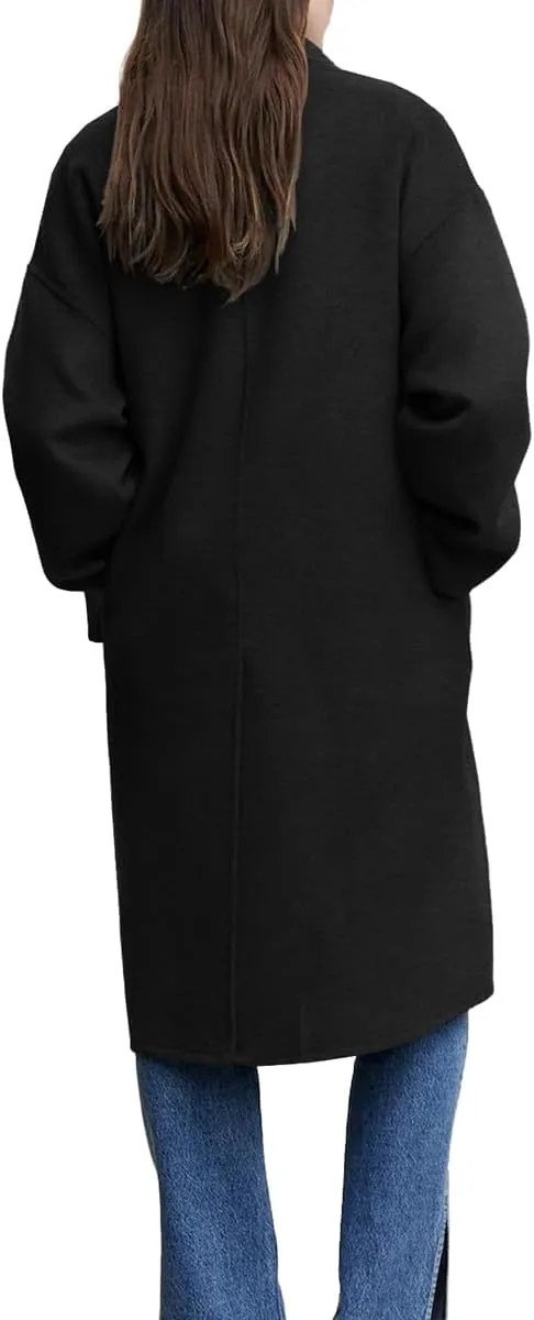 chouyatou Women's Winter Double Breasted Wool Coat Business Casual Notch Lapel Midi Long Winter Trench Coat