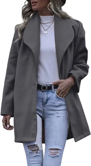 chouyatou Women's Winter Elegant Shawl Collar Wool Coat Formal Work Mid Long Wool Trench Coat
