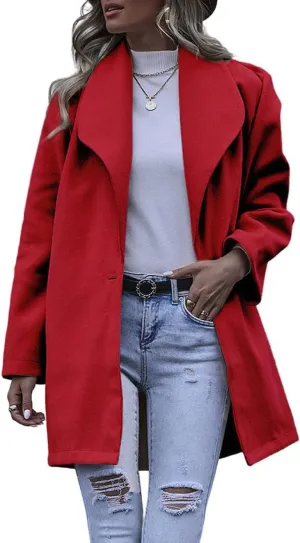chouyatou Women's Winter Elegant Shawl Collar Wool Coat Formal Work Mid Long Wool Trench Coat