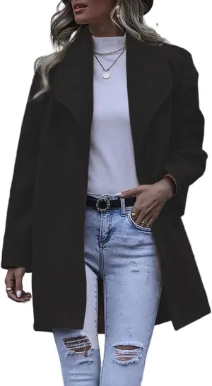chouyatou Women's Winter Elegant Shawl Collar Wool Coat Formal Work Mid Long Wool Trench Coat