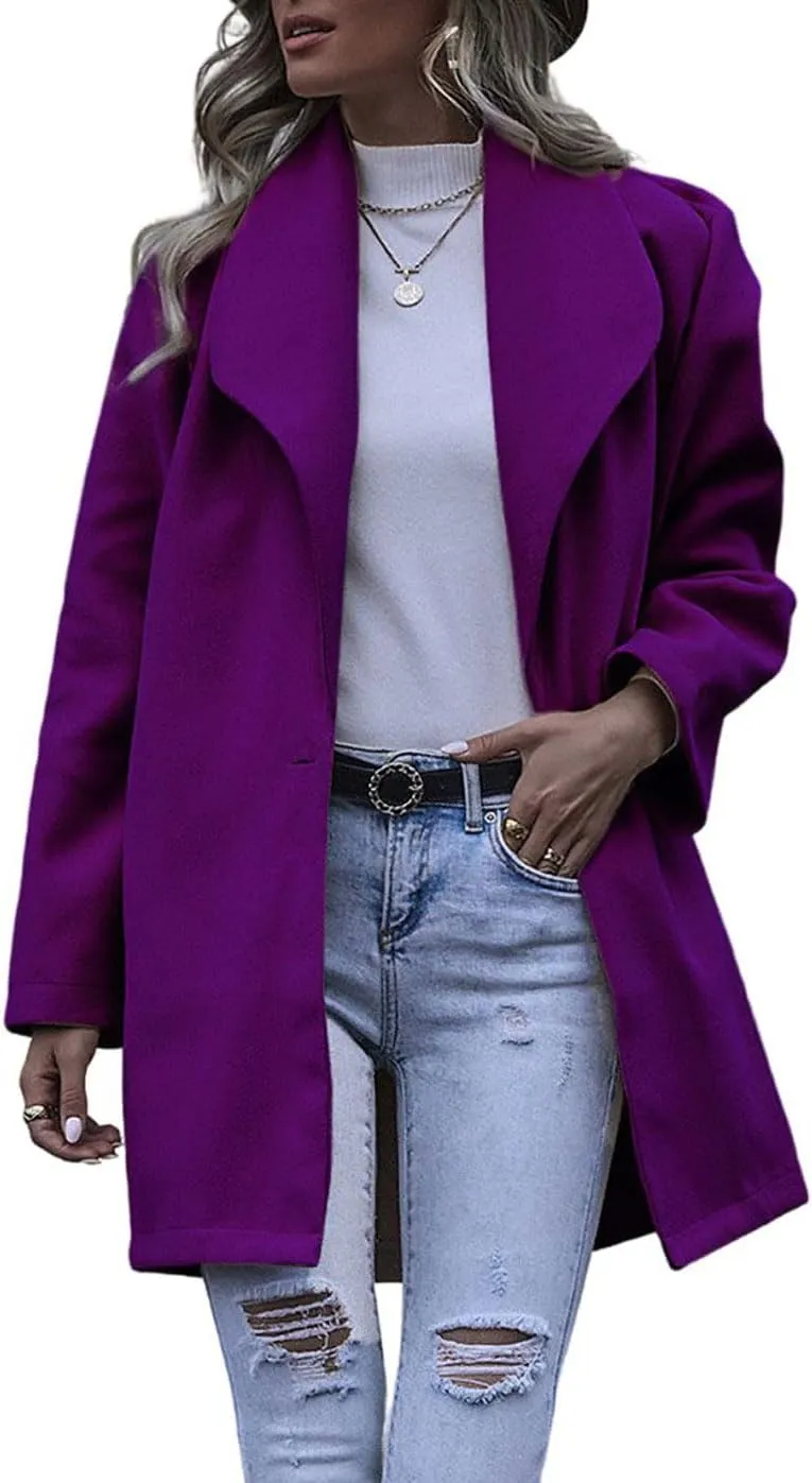 chouyatou Women's Winter Elegant Shawl Collar Wool Coat Formal Work Mid Long Wool Trench Coat
