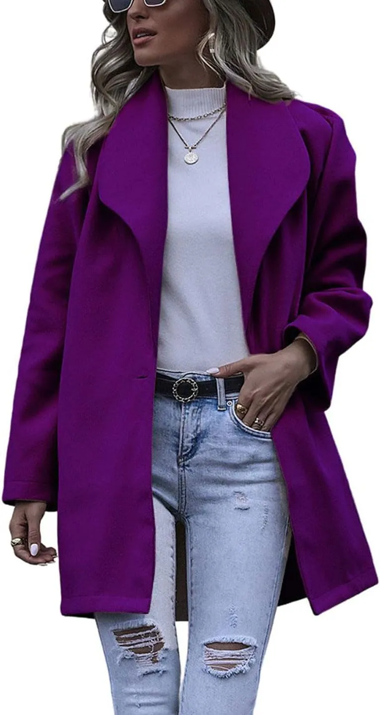 chouyatou Women's Winter Elegant Shawl Collar Wool Coat Formal Work Mid Long Wool Trench Coat