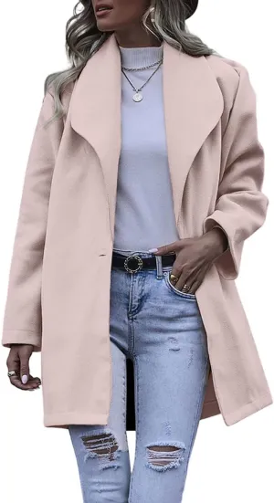 chouyatou Women's Winter Elegant Shawl Collar Wool Coat Formal Work Mid Long Wool Trench Coat