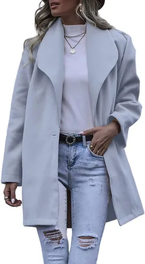 chouyatou Women's Winter Elegant Shawl Collar Wool Coat Formal Work Mid Long Wool Trench Coat