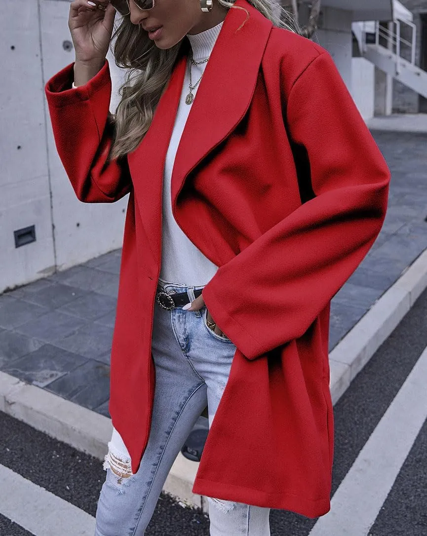 chouyatou Women's Winter Elegant Shawl Collar Wool Coat Formal Work Mid Long Wool Trench Coat