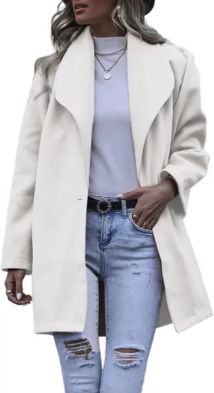 chouyatou Women's Winter Elegant Shawl Collar Wool Coat Formal Work Mid Long Wool Trench Coat