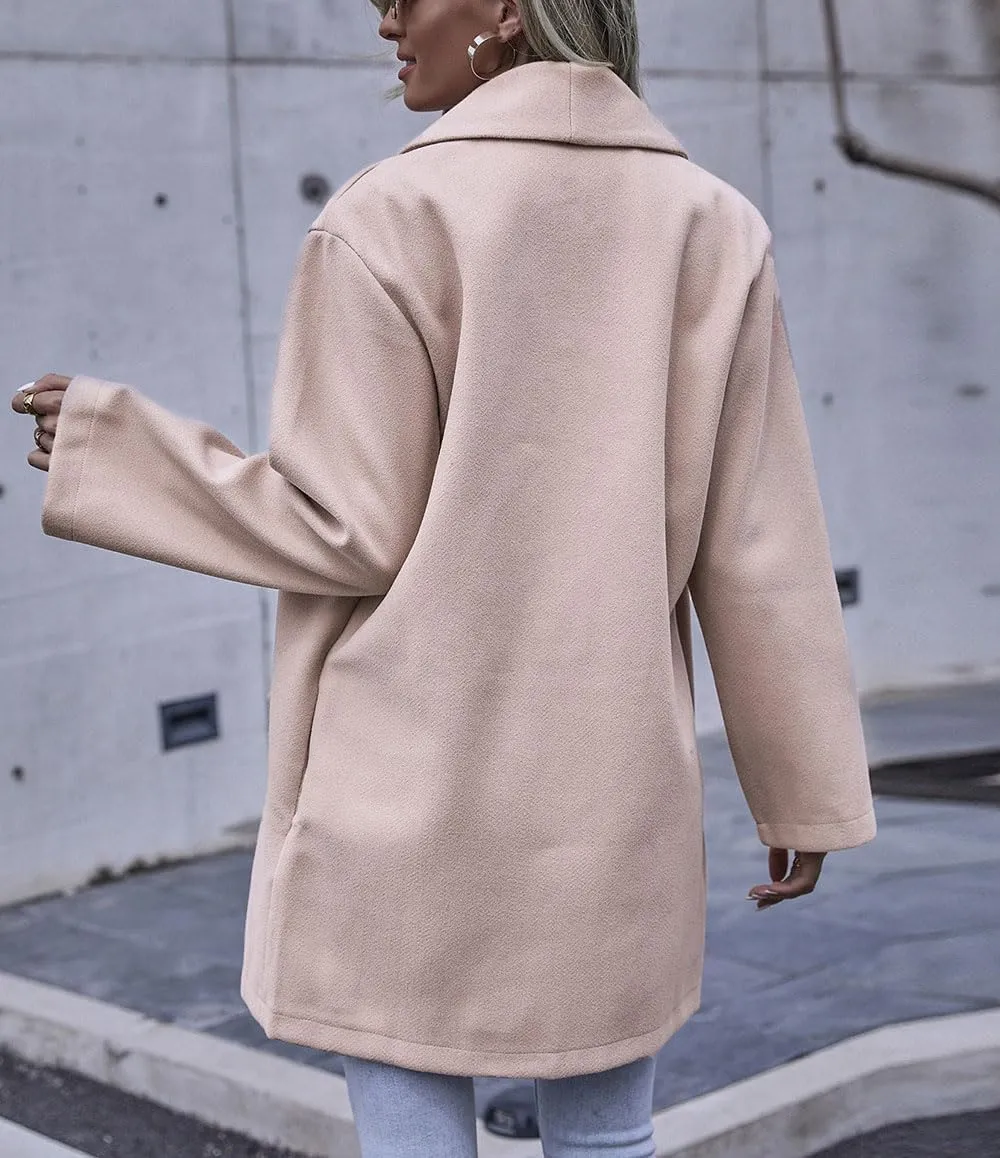 chouyatou Women's Winter Elegant Shawl Collar Wool Coat Formal Work Mid Long Wool Trench Coat
