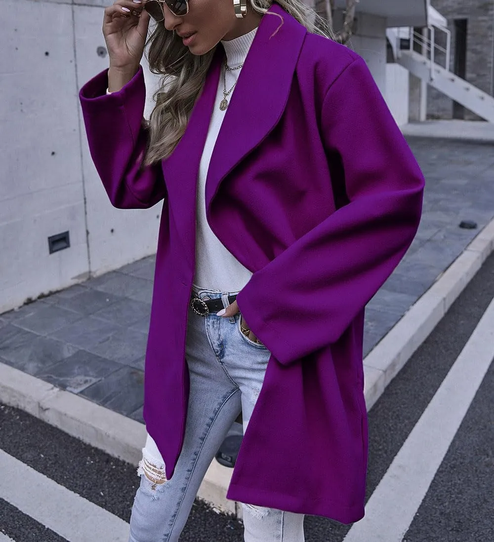 chouyatou Women's Winter Elegant Shawl Collar Wool Coat Formal Work Mid Long Wool Trench Coat