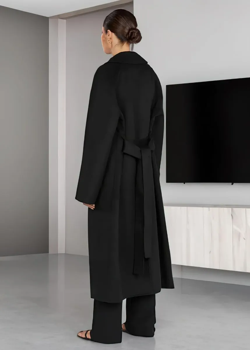 chouyatou Women's Winter Open Front Wool Coat Business Casual Midi Long Winter Trench Coat with Belt