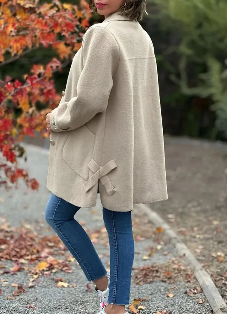 chouyatou Women's Winter Single Breasted Wool Coat Bow Knot Business Casual Midi Long Winter Trench Coat
