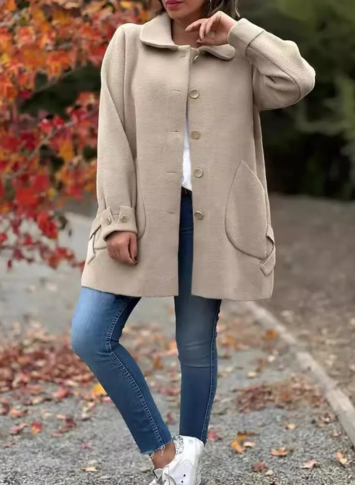 chouyatou Women's Winter Single Breasted Wool Coat Bow Knot Business Casual Midi Long Winter Trench Coat