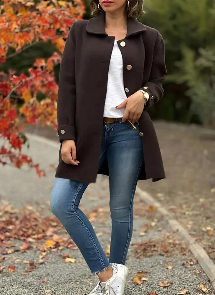 chouyatou Women's Winter Single Breasted Wool Coat Bow Knot Business Casual Midi Long Winter Trench Coat
