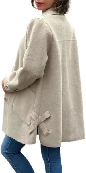 chouyatou Women's Winter Single Breasted Wool Coat Bow Knot Business Casual Midi Long Winter Trench Coat