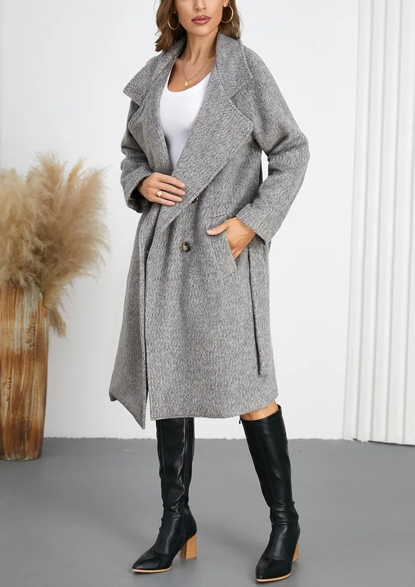 chouyatou Women's Winter Single Breasted Wool Pea Coat Thicken Notch Lapel Collar Long Trench Coat Overcoat