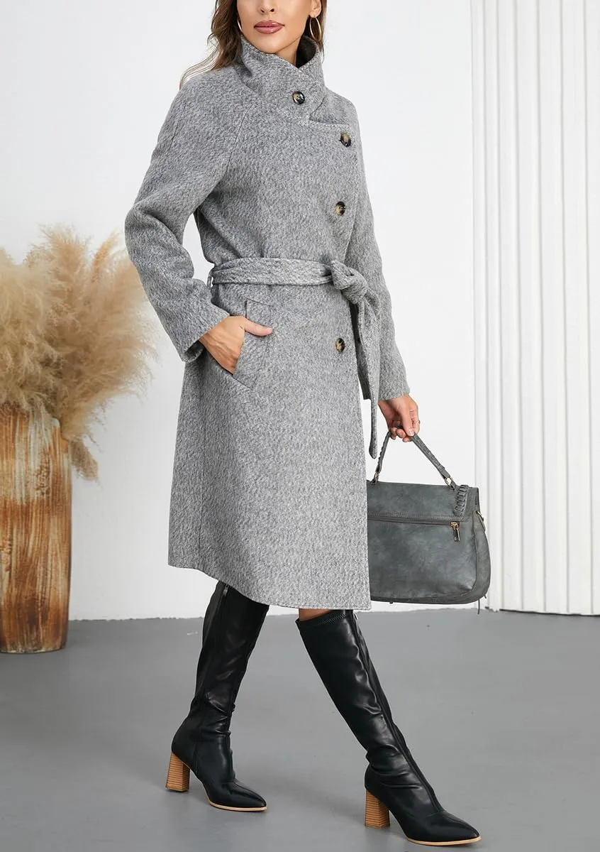 chouyatou Women's Winter Single Breasted Wool Pea Coat Thicken Notch Lapel Collar Long Trench Coat Overcoat