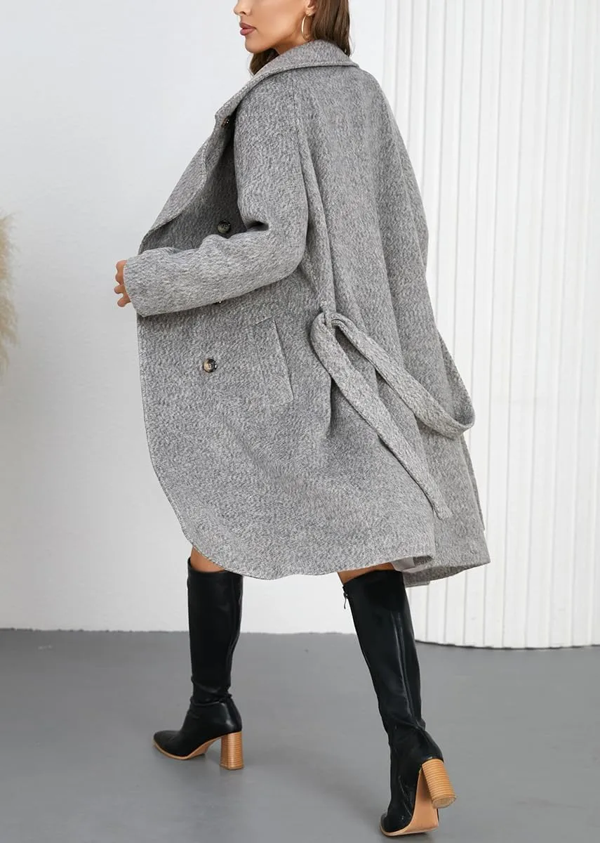 chouyatou Women's Winter Single Breasted Wool Pea Coat Thicken Notch Lapel Collar Long Trench Coat Overcoat