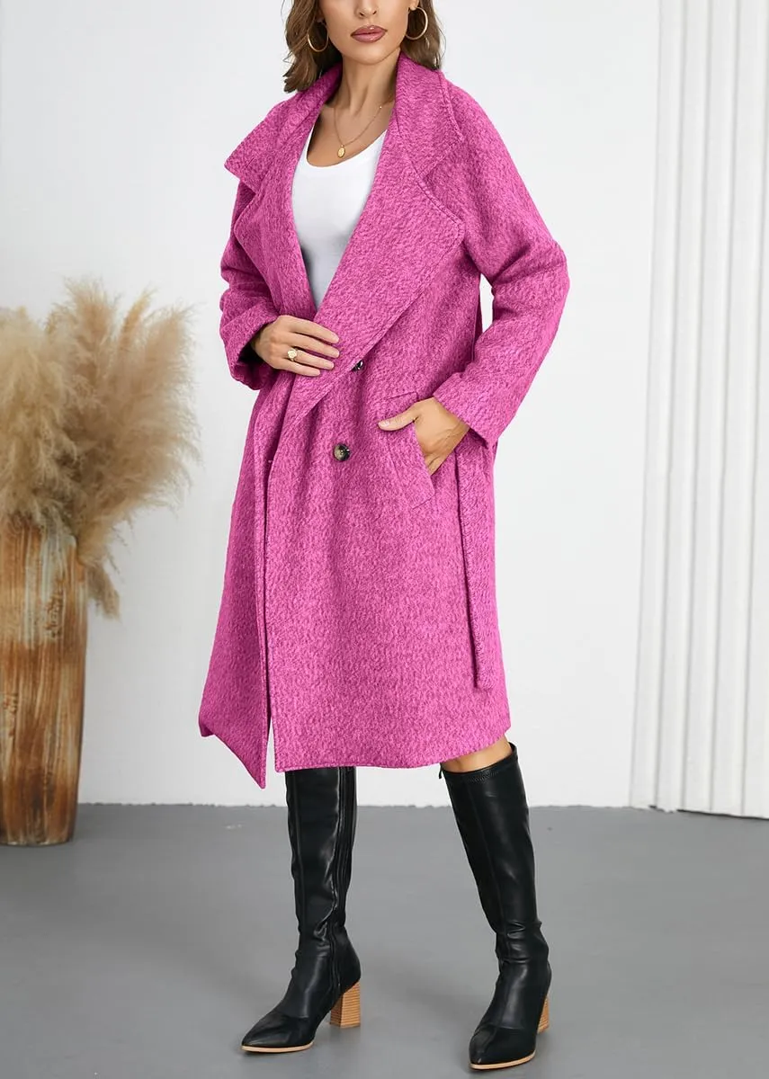 chouyatou Women's Winter Single Breasted Wool Pea Coat Thicken Notch Lapel Collar Long Trench Coat Overcoat