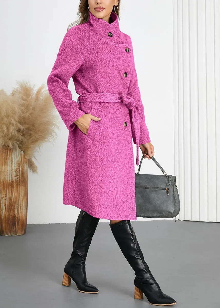 chouyatou Women's Winter Single Breasted Wool Pea Coat Thicken Notch Lapel Collar Long Trench Coat Overcoat