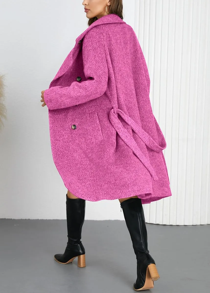 chouyatou Women's Winter Single Breasted Wool Pea Coat Thicken Notch Lapel Collar Long Trench Coat Overcoat