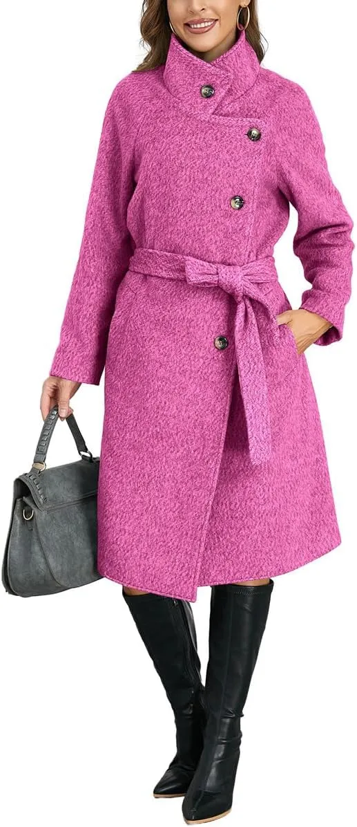 chouyatou Women's Winter Single Breasted Wool Pea Coat Thicken Notch Lapel Collar Long Trench Coat Overcoat