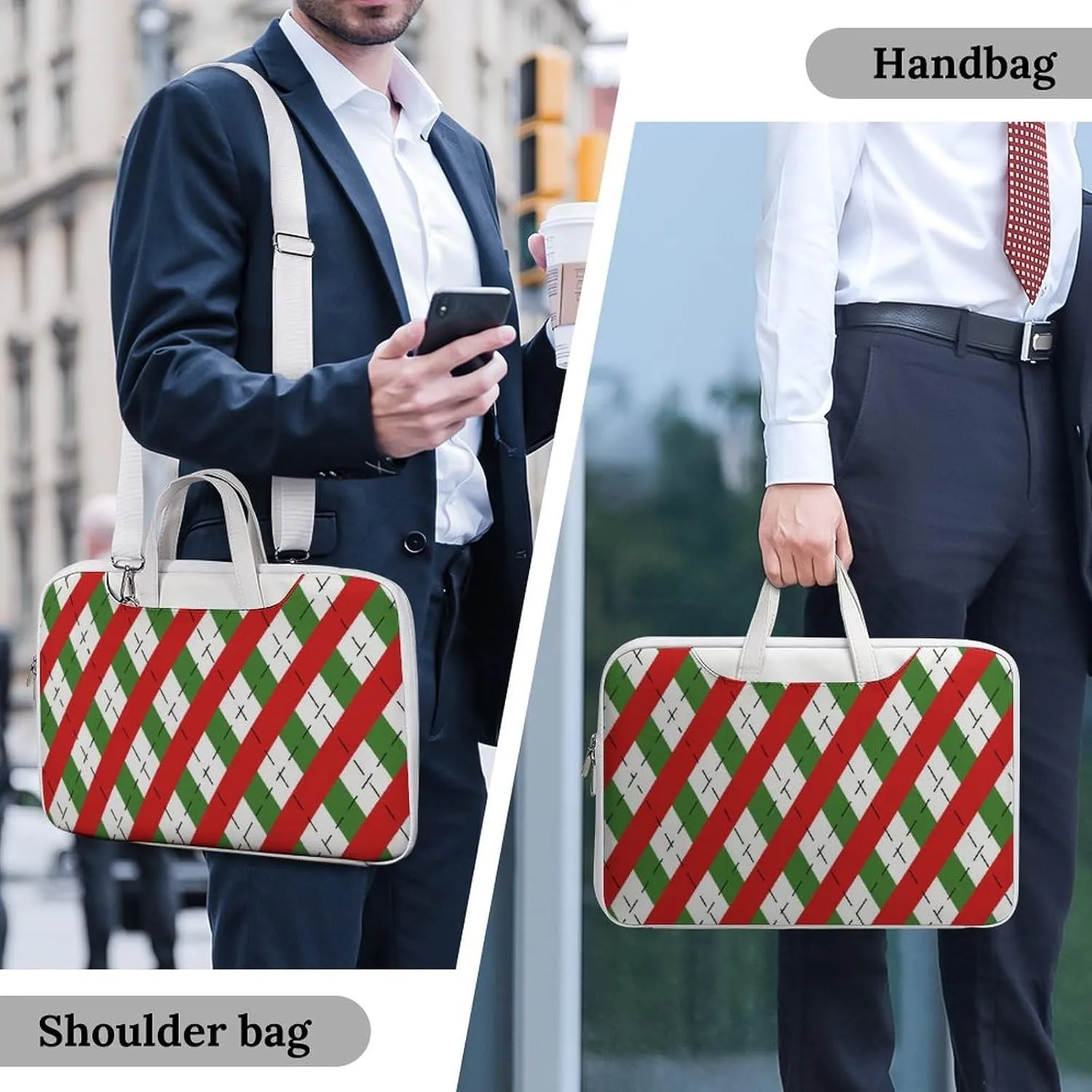Christmas Checkered Leather Bag Laptop Case Slim Water Resistant Computer Bags with Handle Briefcase for Work