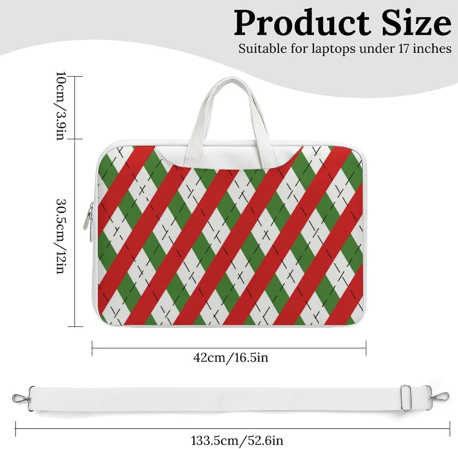 Christmas Checkered Leather Bag Laptop Case Slim Water Resistant Computer Bags with Handle Briefcase for Work