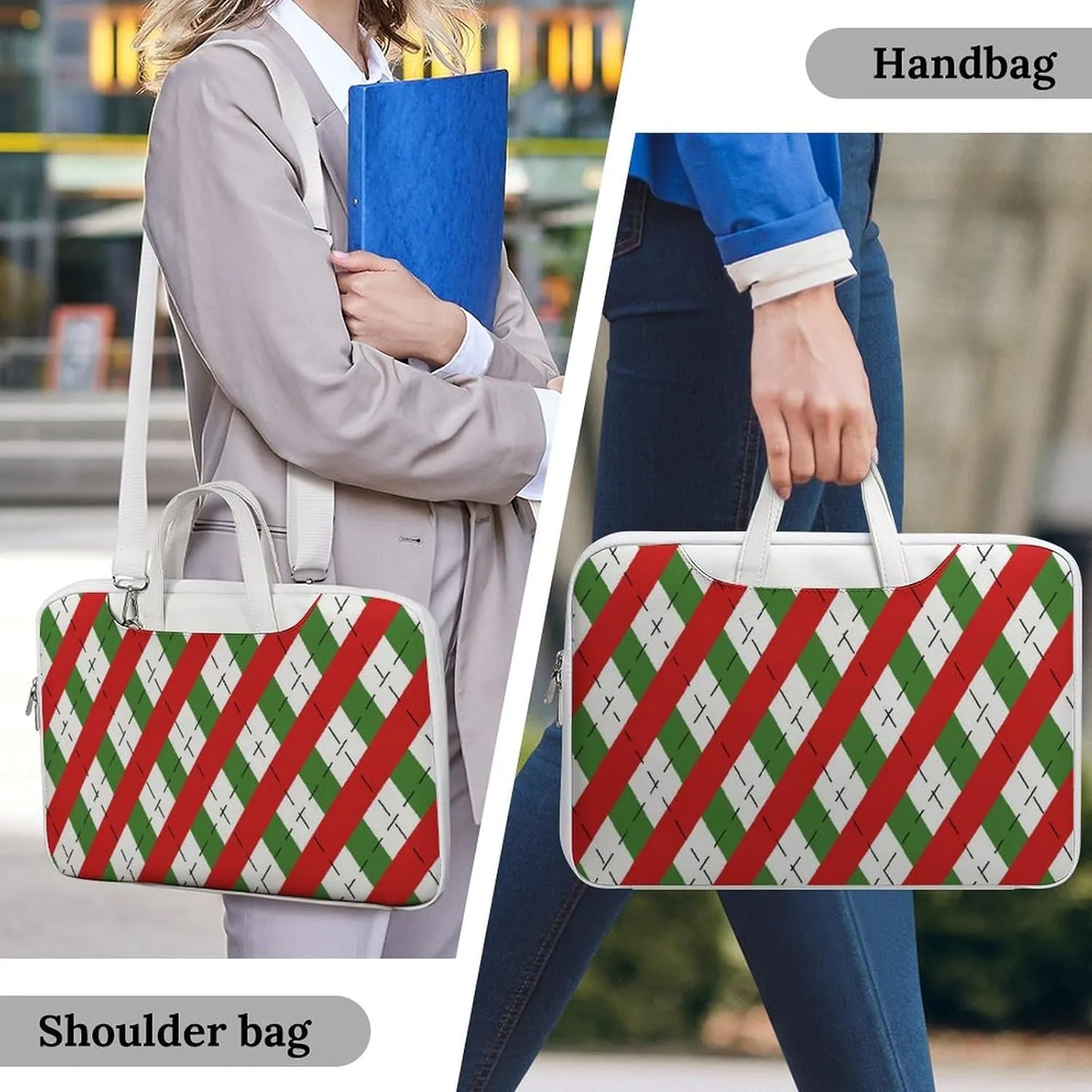 Christmas Checkered Leather Bag Laptop Case Slim Water Resistant Computer Bags with Handle Briefcase for Work