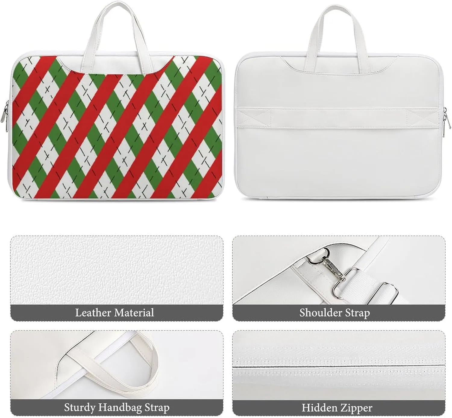 Christmas Checkered Leather Bag Laptop Case Slim Water Resistant Computer Bags with Handle Briefcase for Work
