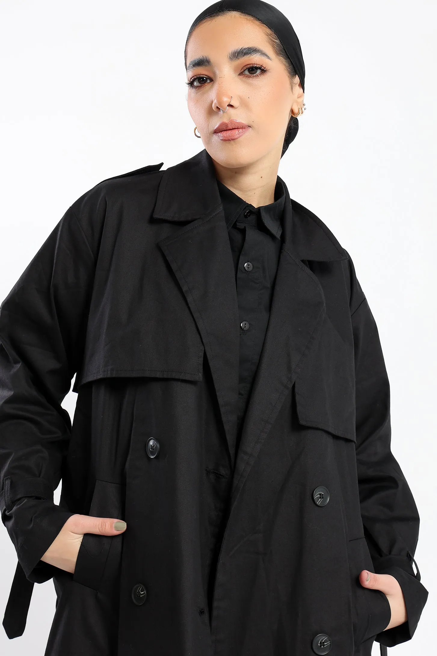 CLASSIC COMFORT TRENCH COAT - BLACK