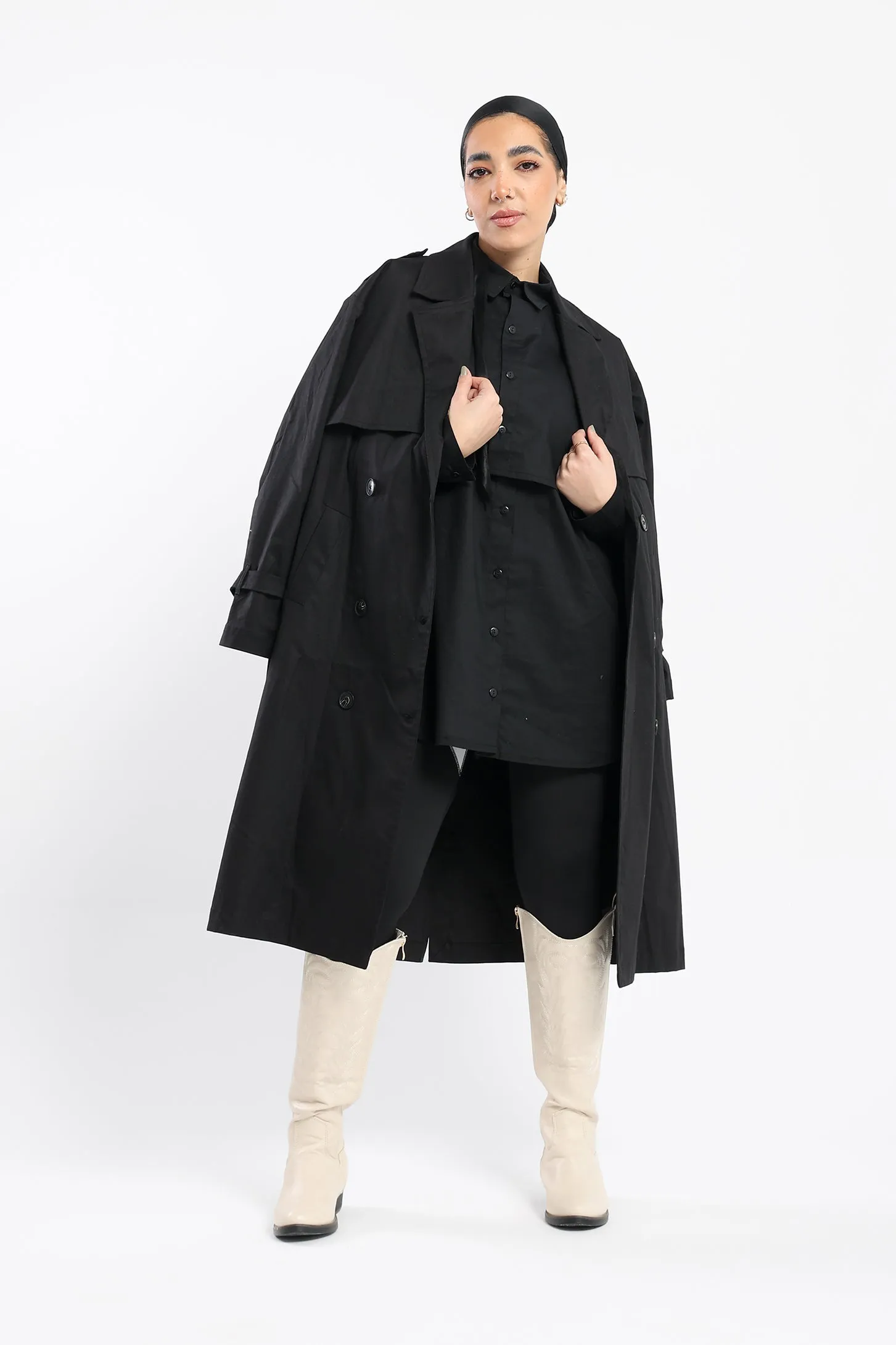 CLASSIC COMFORT TRENCH COAT - BLACK