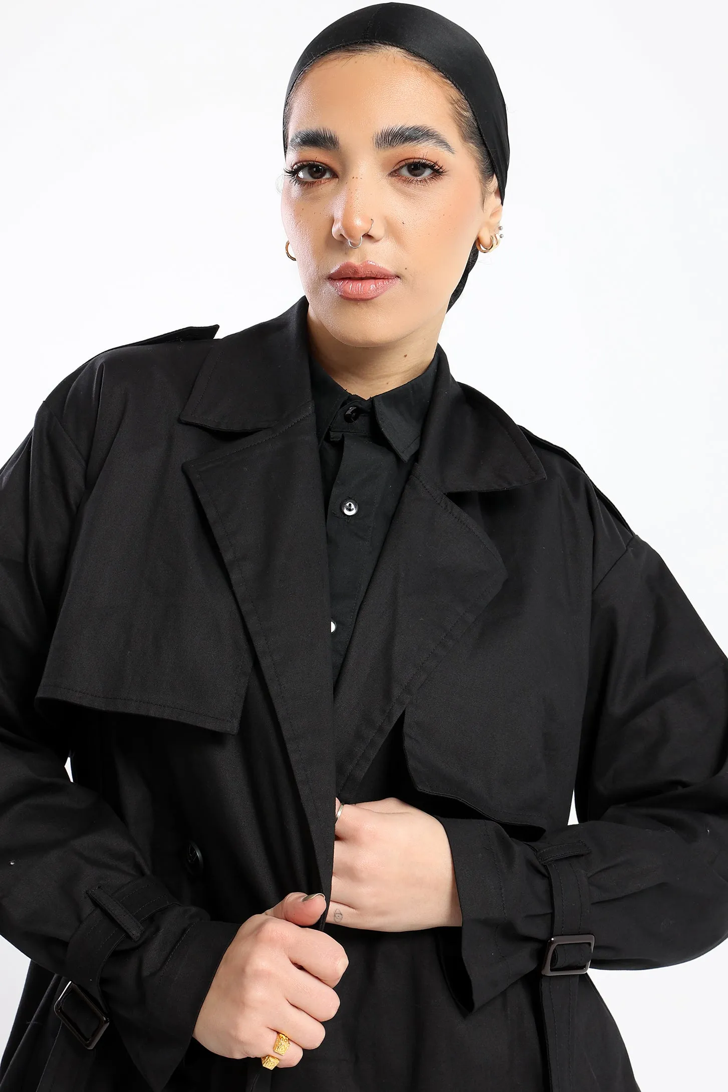 CLASSIC COMFORT TRENCH COAT - BLACK