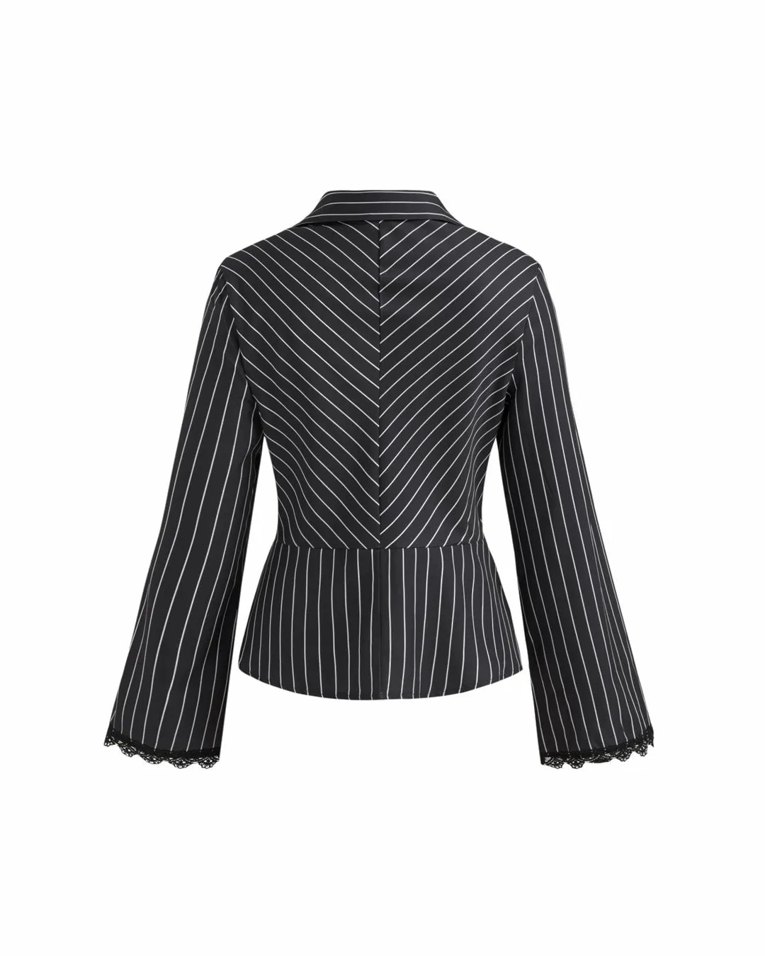 Collar Striped Lace Trim Button Long Sleeve Shirt