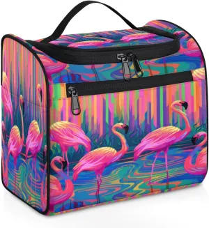 Colorful Flamingos Print Hanging Toiletry Bags Travel Makeup Bag Water-resistant Makeup Cosmetic Bag Travel Organizer