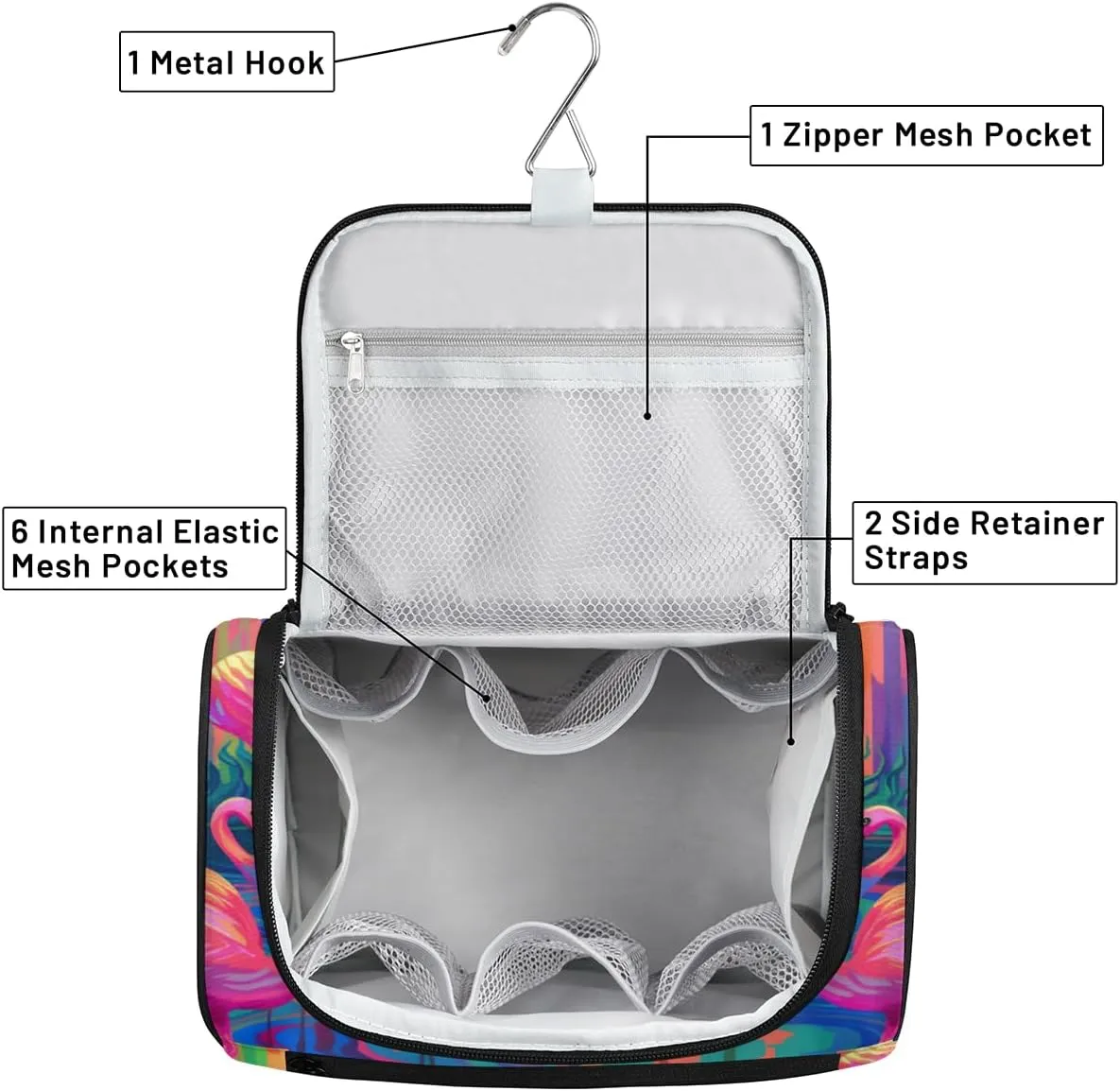 Colorful Flamingos Print Hanging Toiletry Bags Travel Makeup Bag Water-resistant Makeup Cosmetic Bag Travel Organizer