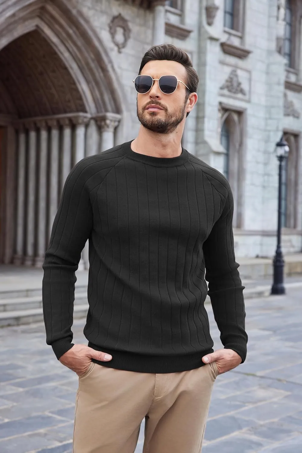 COOFANDY Men Dress Sweater Long Sleeve Crew Neck Sweater Slim Fit Business Casual Pullover Sweater