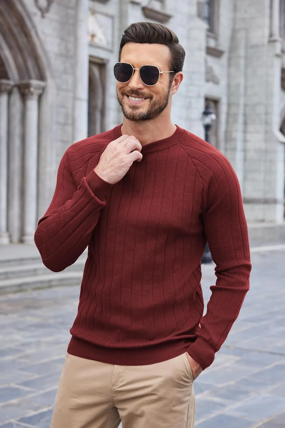 COOFANDY Men Dress Sweater Long Sleeve Crew Neck Sweater Slim Fit Business Casual Pullover Sweater