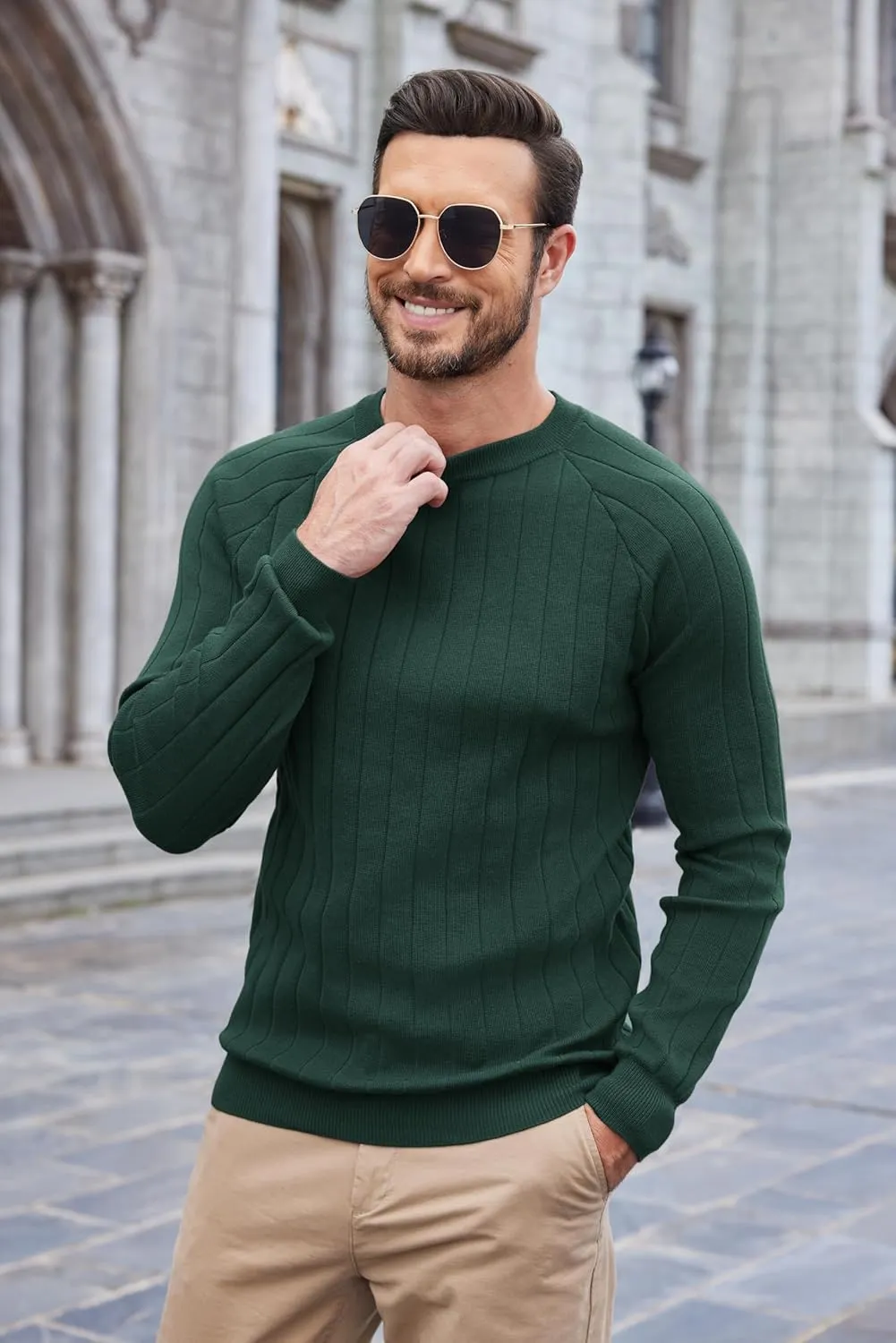 COOFANDY Men Dress Sweater Long Sleeve Crew Neck Sweater Slim Fit Business Casual Pullover Sweater