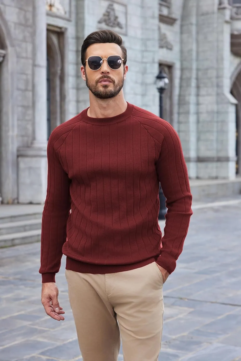 COOFANDY Men Dress Sweater Long Sleeve Crew Neck Sweater Slim Fit Business Casual Pullover Sweater