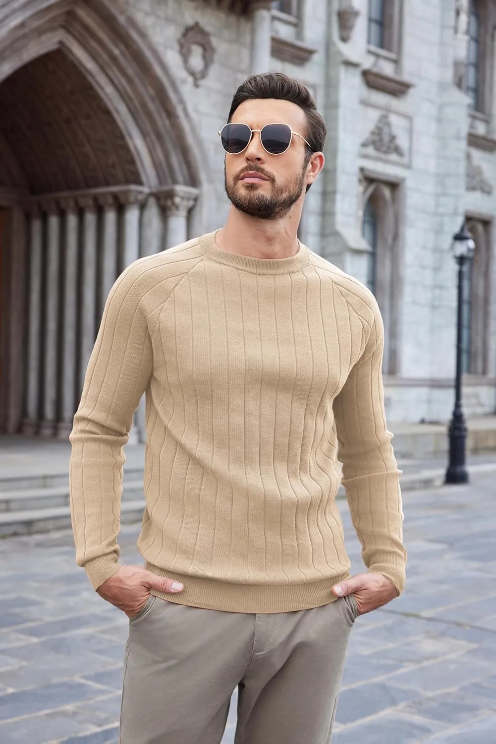 COOFANDY Men Dress Sweater Long Sleeve Crew Neck Sweater Slim Fit Business Casual Pullover Sweater