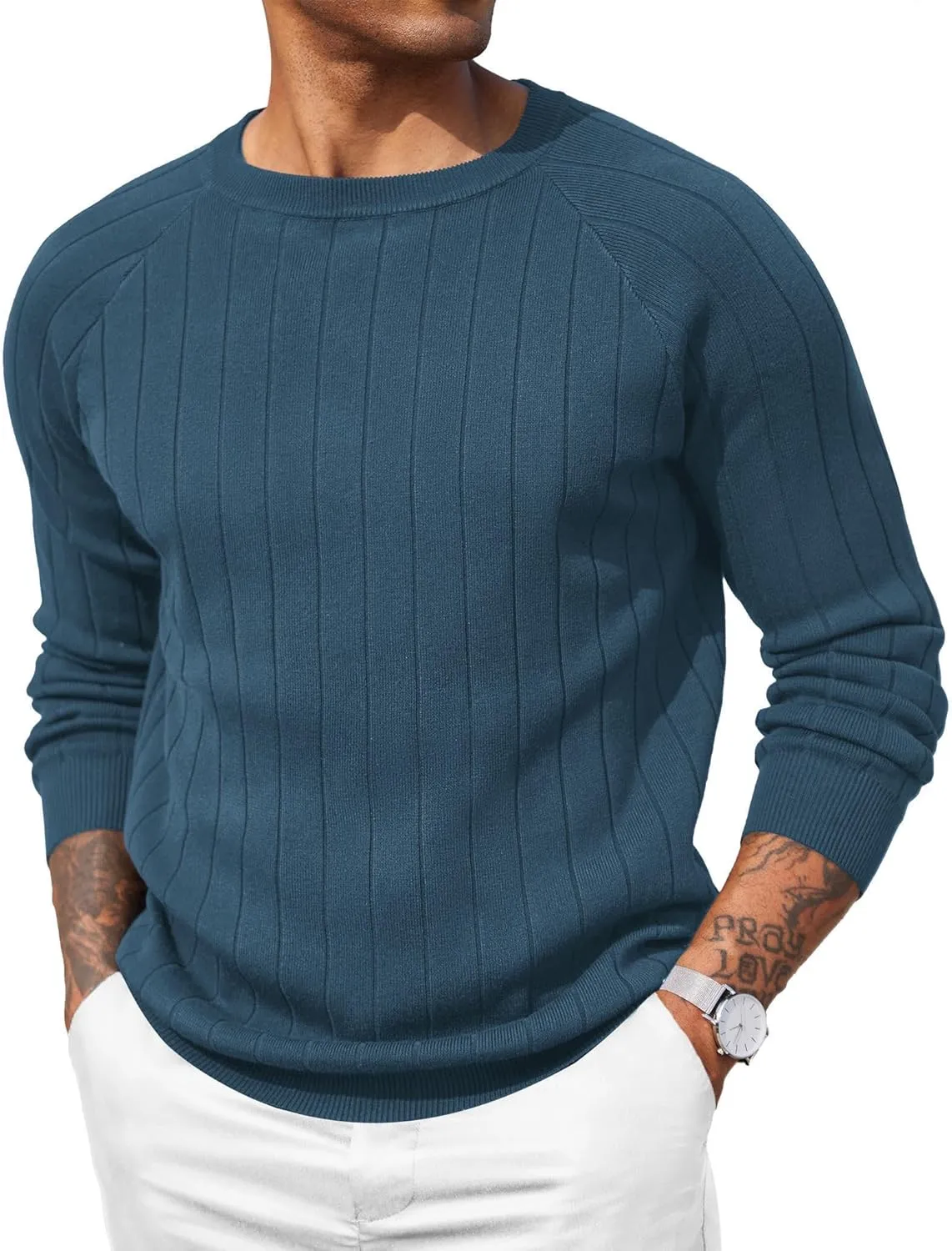 COOFANDY Men Dress Sweater Long Sleeve Crew Neck Sweater Slim Fit Business Casual Pullover Sweater