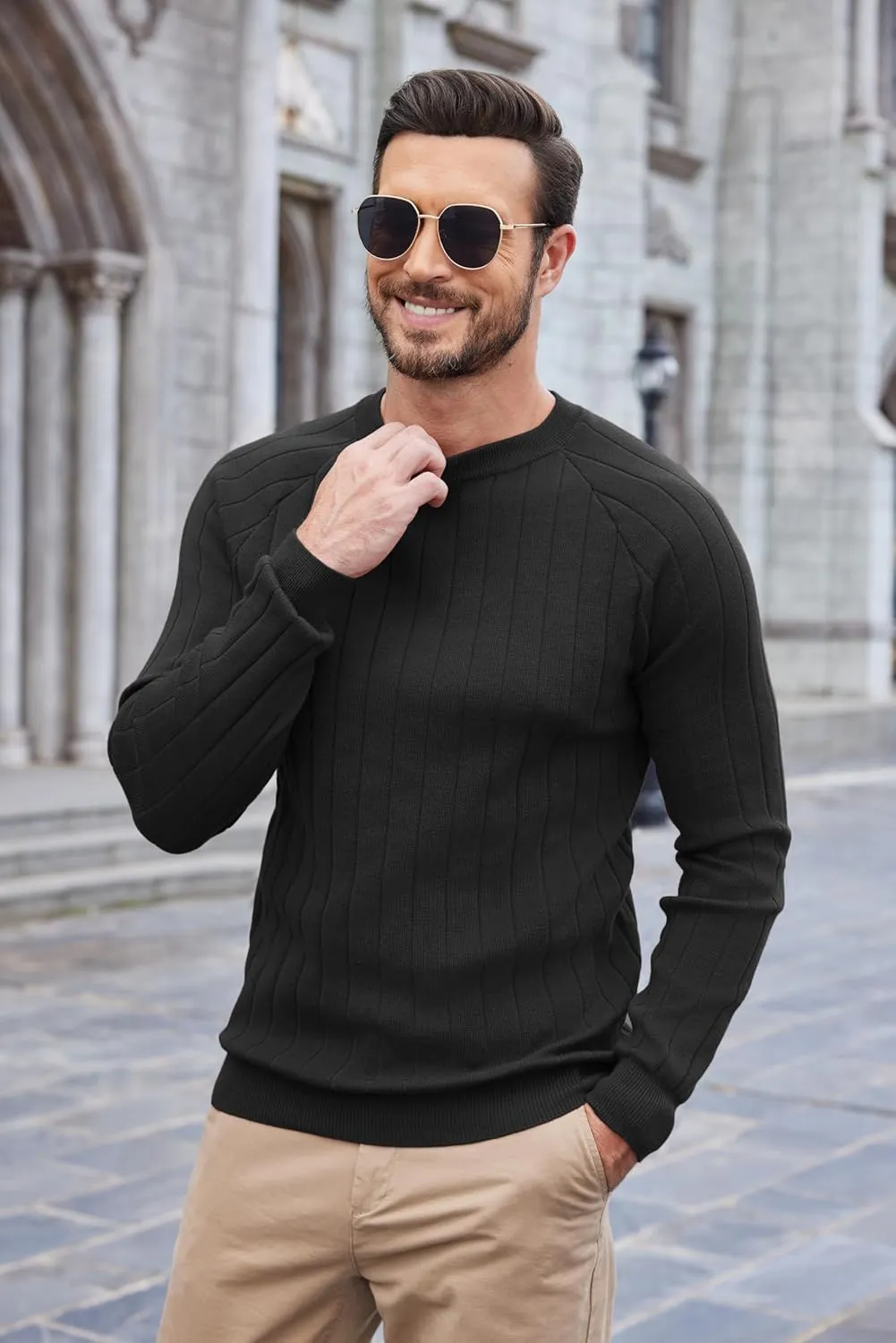 COOFANDY Men Dress Sweater Long Sleeve Crew Neck Sweater Slim Fit Business Casual Pullover Sweater