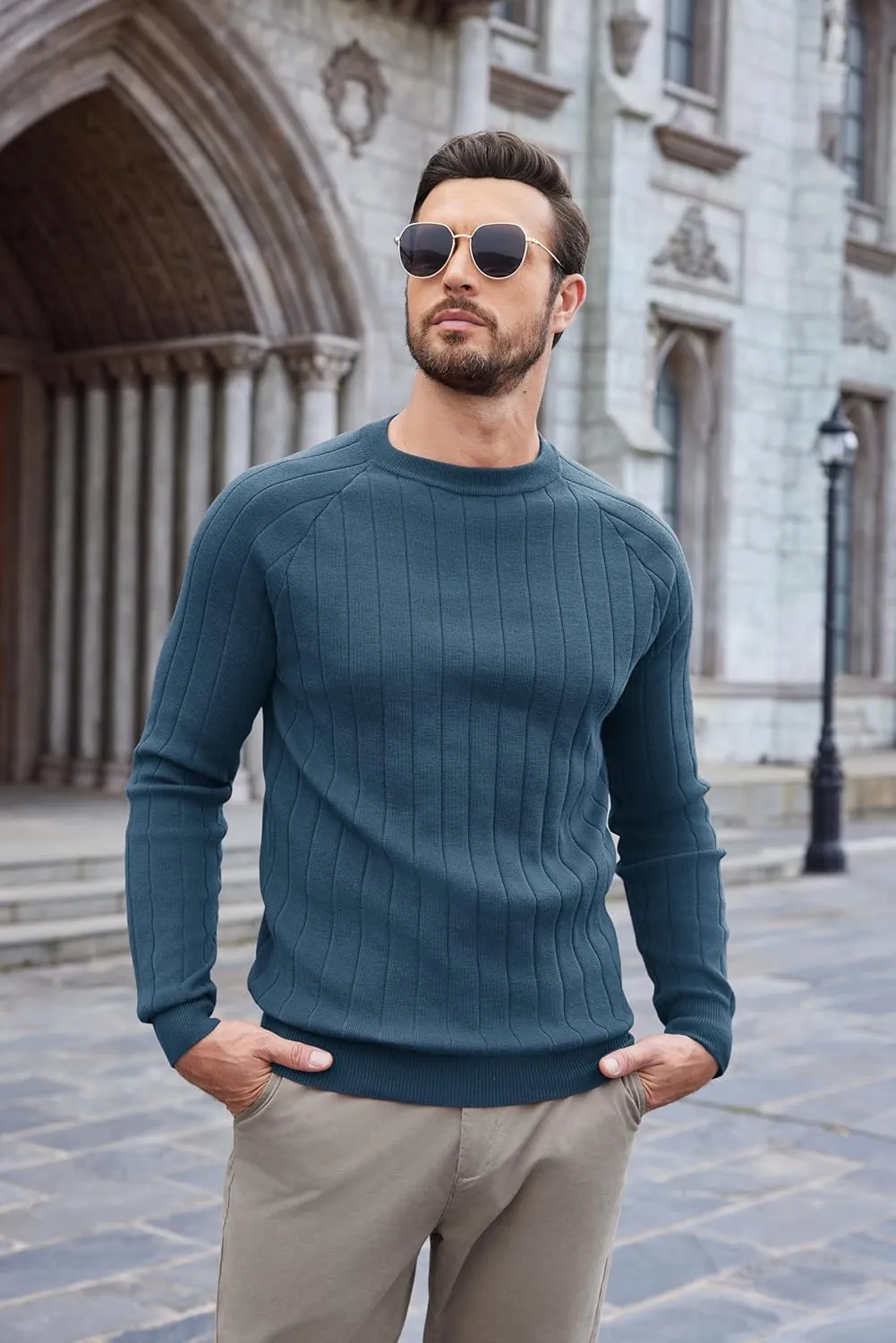 COOFANDY Men Dress Sweater Long Sleeve Crew Neck Sweater Slim Fit Business Casual Pullover Sweater