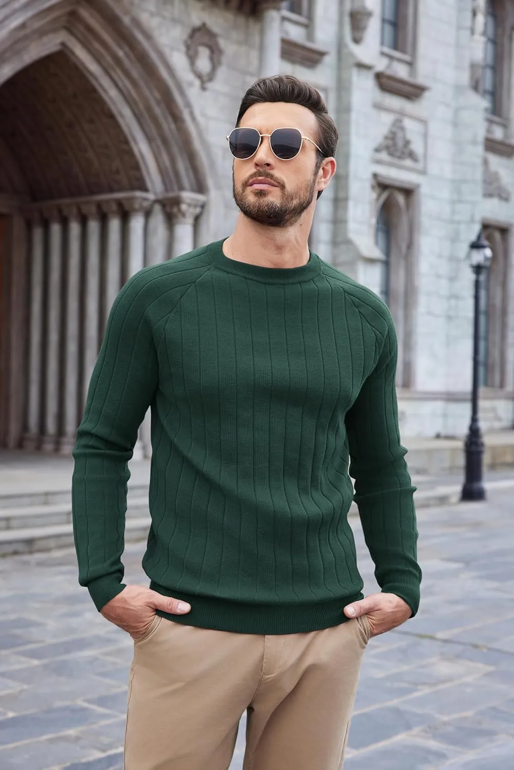 COOFANDY Men Dress Sweater Long Sleeve Crew Neck Sweater Slim Fit Business Casual Pullover Sweater