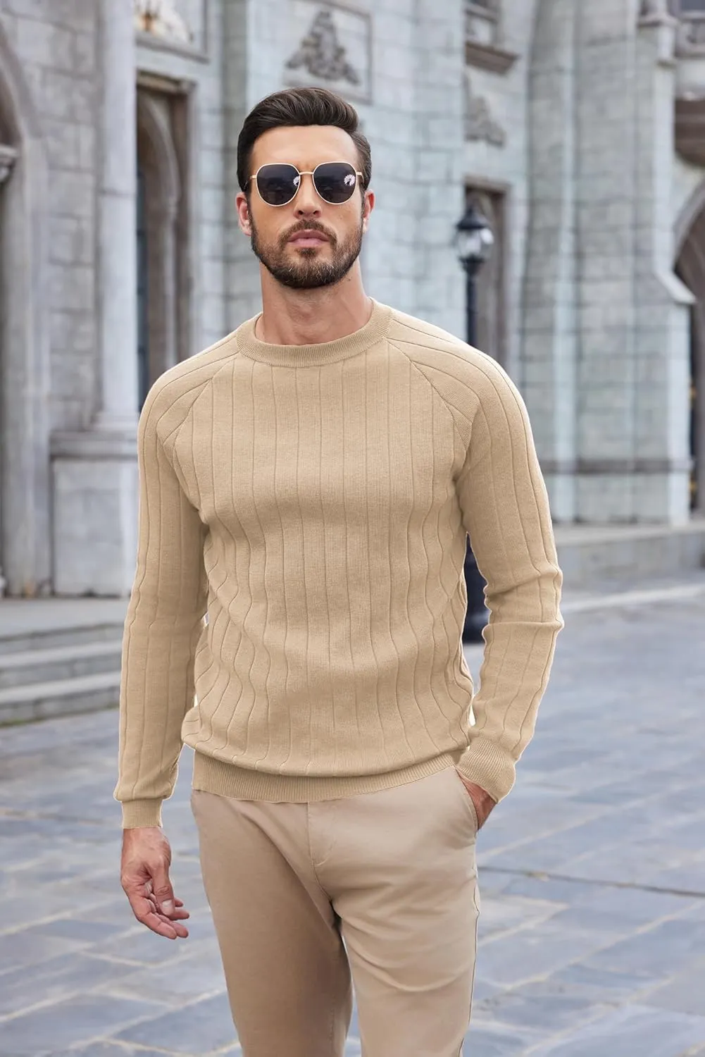 COOFANDY Men Dress Sweater Long Sleeve Crew Neck Sweater Slim Fit Business Casual Pullover Sweater