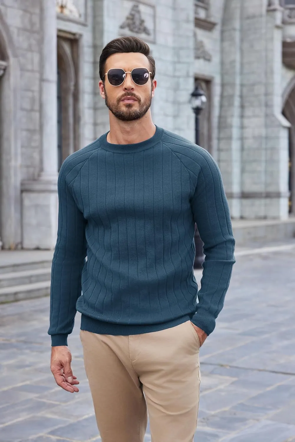 COOFANDY Men Dress Sweater Long Sleeve Crew Neck Sweater Slim Fit Business Casual Pullover Sweater