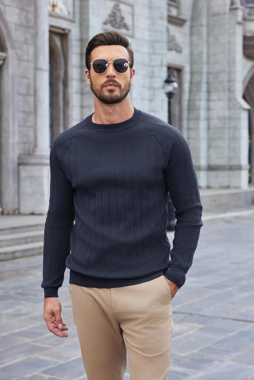 COOFANDY Men Dress Sweater Long Sleeve Crew Neck Sweater Slim Fit Business Casual Pullover Sweater