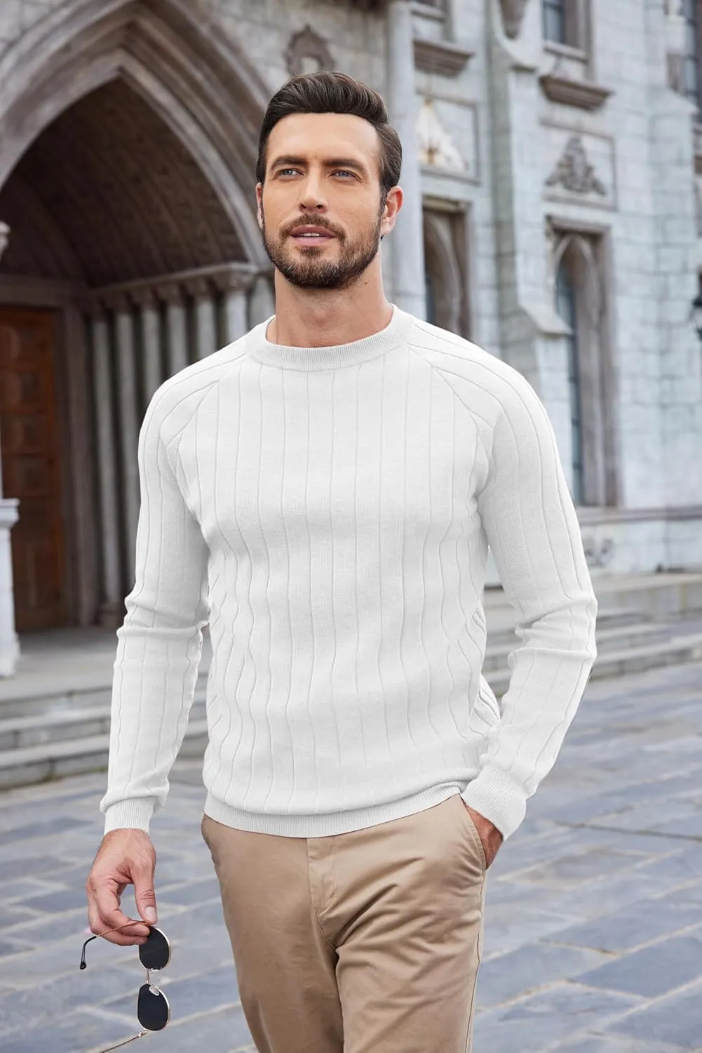 COOFANDY Men Dress Sweater Long Sleeve Crew Neck Sweater Slim Fit Business Casual Pullover Sweater