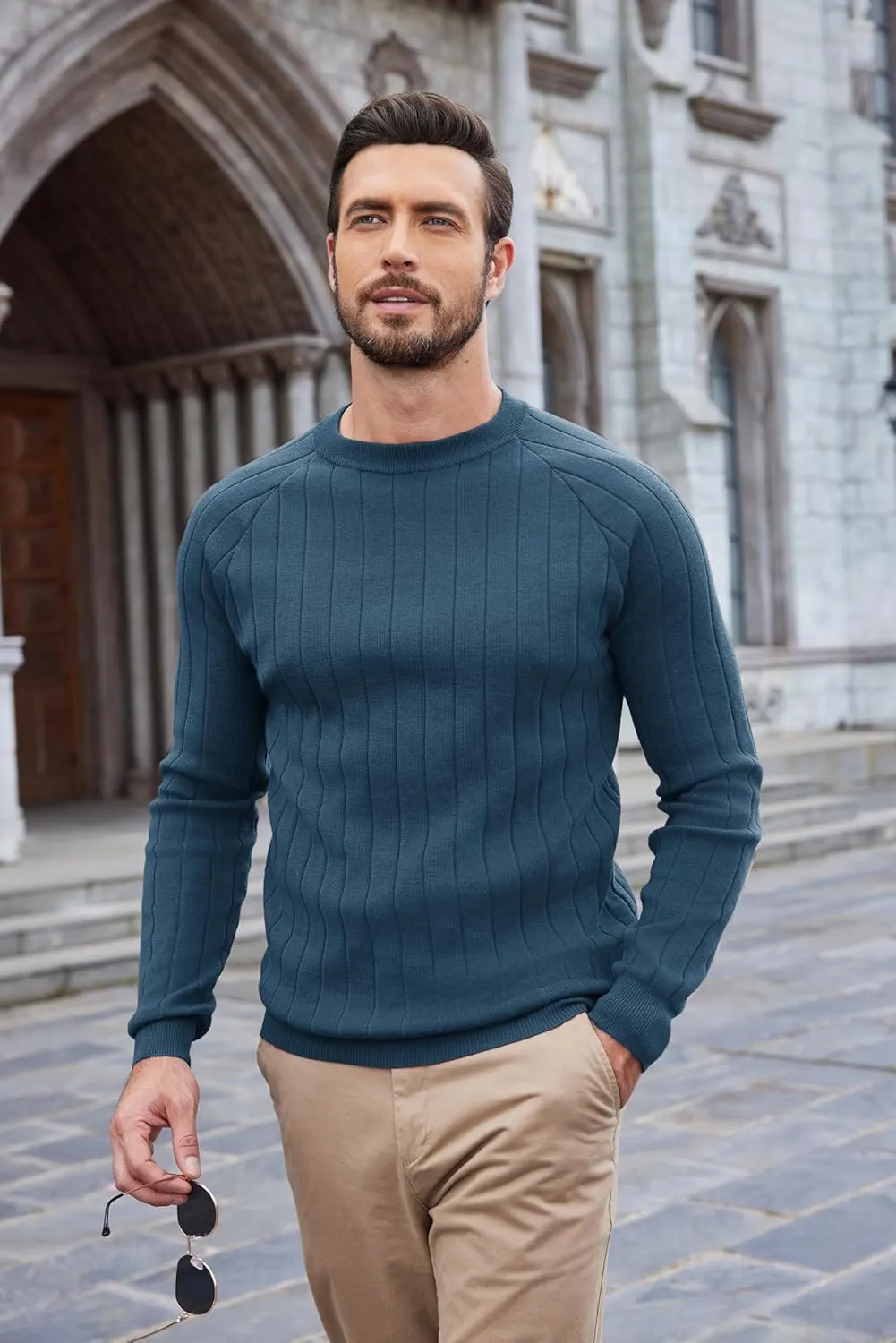 COOFANDY Men Dress Sweater Long Sleeve Crew Neck Sweater Slim Fit Business Casual Pullover Sweater