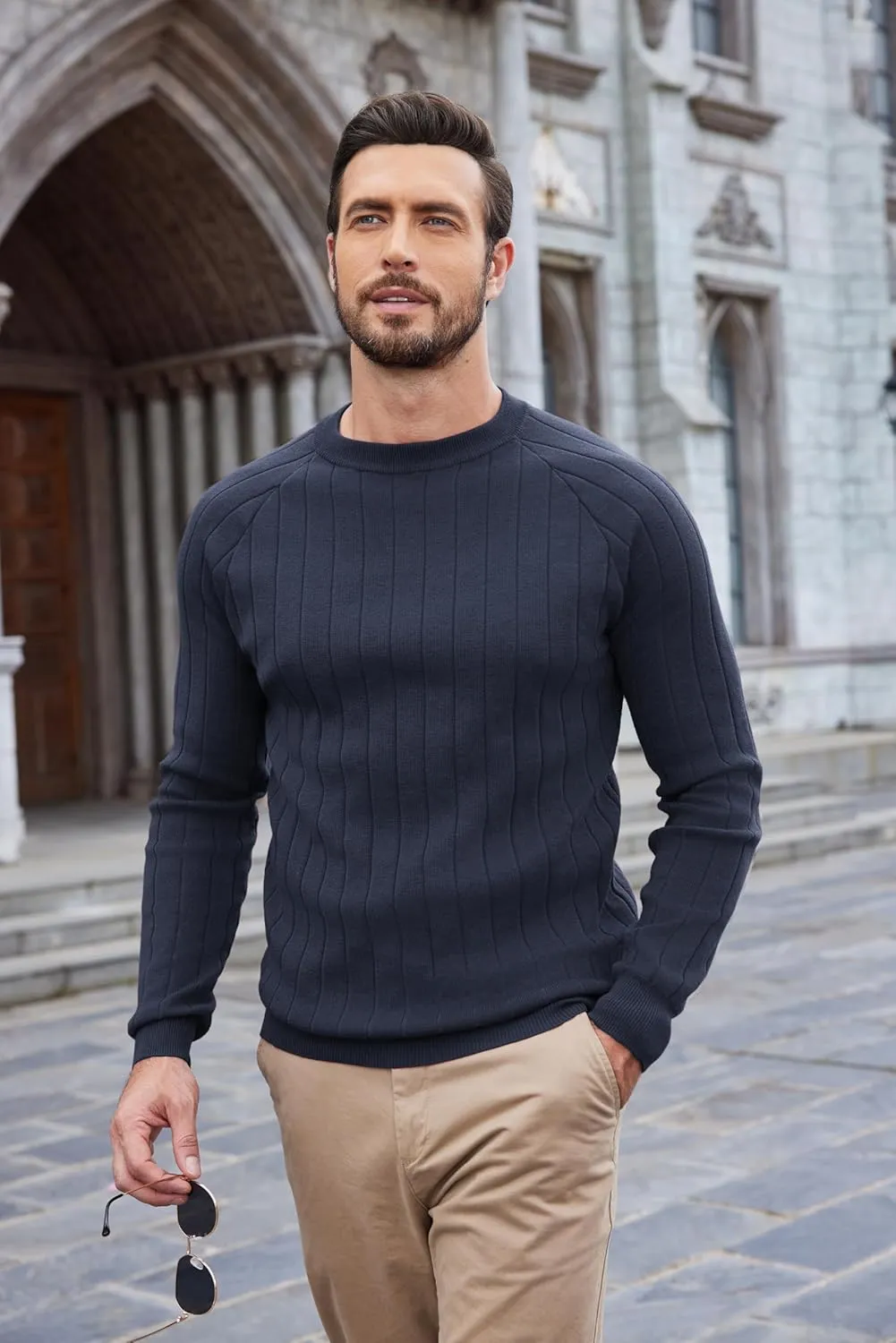 COOFANDY Men Dress Sweater Long Sleeve Crew Neck Sweater Slim Fit Business Casual Pullover Sweater