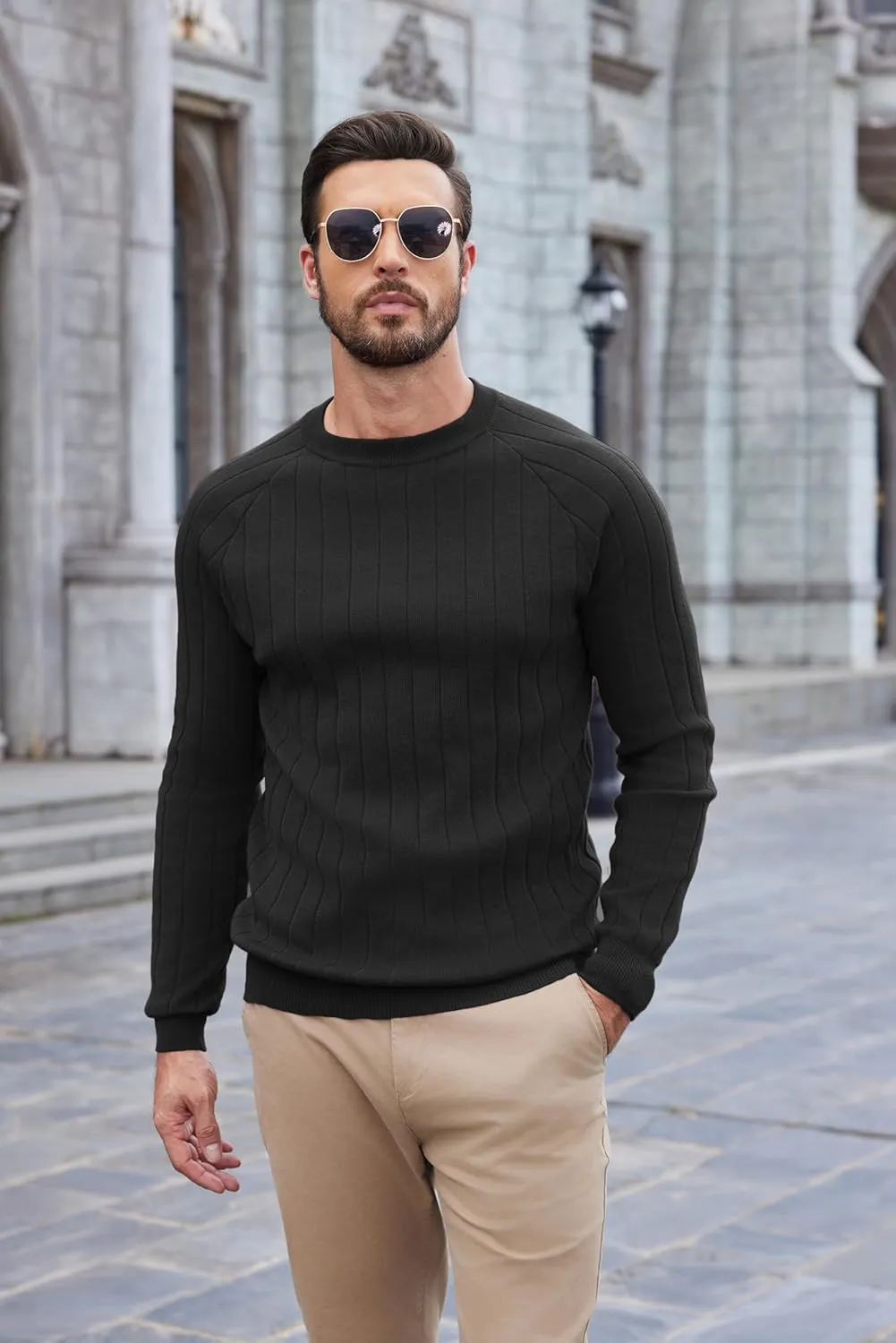 COOFANDY Men Dress Sweater Long Sleeve Crew Neck Sweater Slim Fit Business Casual Pullover Sweater